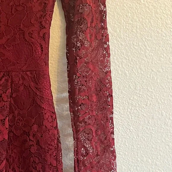 Lovers and‎ Friends Eve Lace Open Black Long Sleeve Romper Cranberry Red Size XS - Picture 4 of 11